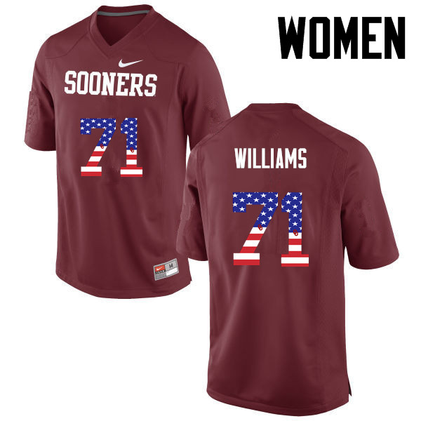 Women Oklahoma Sooners #71 Trent Williams College Football USA Flag Fashion Jerseys-Crimson - Click Image to Close